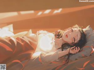 A woman laying in bed with her eyes closed.